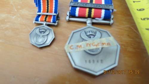 SADF medal 16542 with Peace Support Bar plus miniature.......as per photo