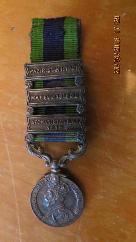 Indian General Service miniature medal with 3 bars, as per photo