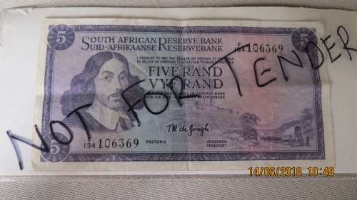 South African R5 banknote, as per photo