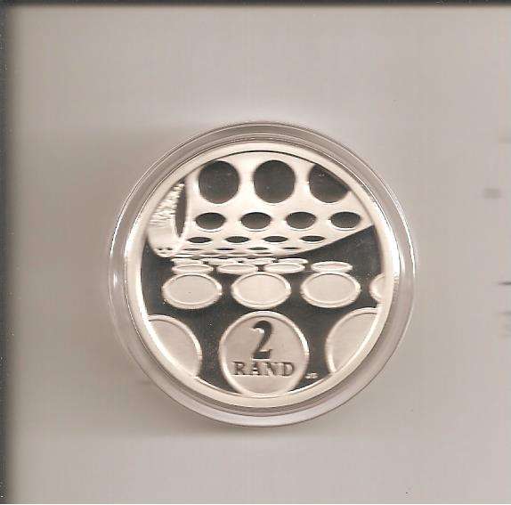 South African proof, 1992, silver R2 in capsule (crown size), in S.A. Mint blue box, outer damaged,