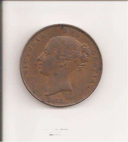 Coins, Great Britain, 1 Penny, 1858, AU, rim nick, as per scan