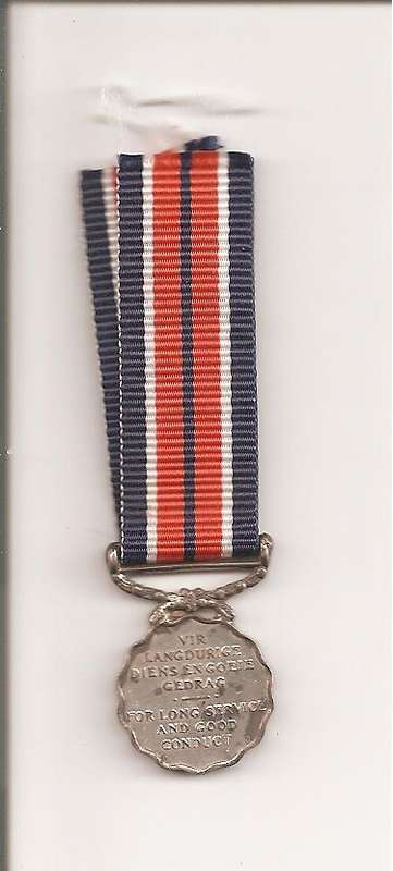 South Africa, For long service and good conduct miniture medal, as per scan