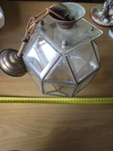 very attractive brass and glass hanging lamp, as per photo