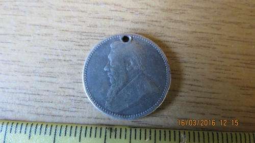Paul Kruger, 6 Penny with hole in it and most of back taken off, as per photo