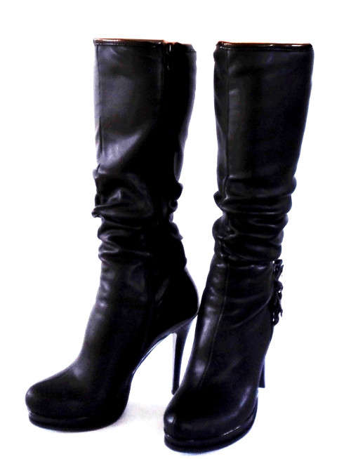 Lavanda Gaga High Heel Knee High Platform Boots - Black