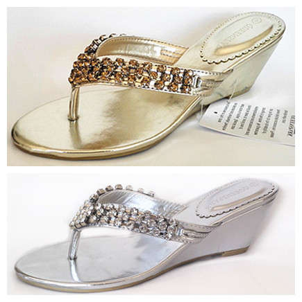 Queenspark Chunky Diamante Thong on Wedge for Occasions