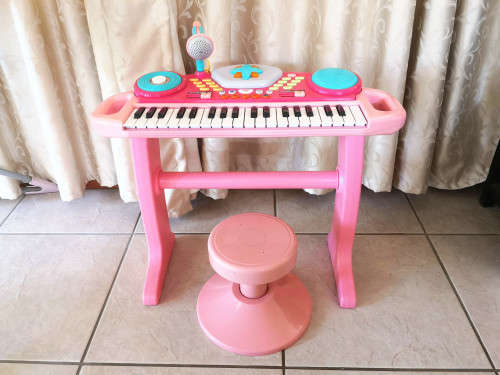 Kiddies Piano - 37 Key Electronic Keyboard Kids Mini Piano + Stool, Microphone Musical Toys