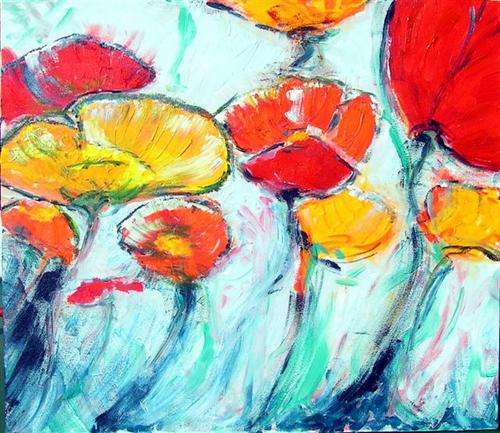 POPPIES X--painted by Laura R. Schenck  acrylic original on canvas