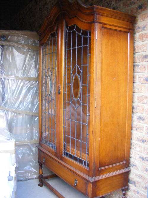 Antique Display Cabinet with leaded glass doors