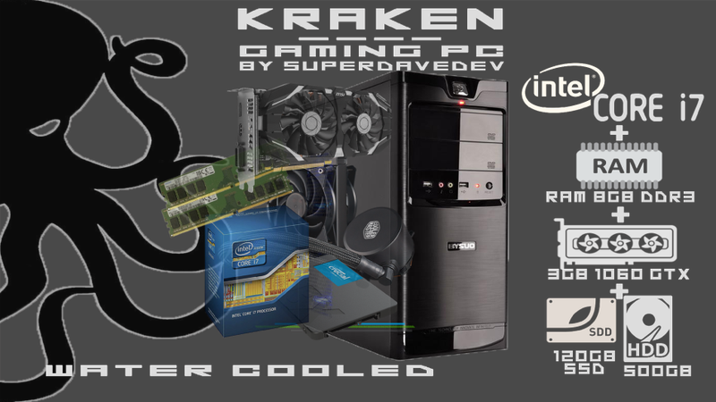 intel i7 KRAKEN Water Cooled Gaming PC -120GB SSD + 500GB HDD -8GB RAM -Win10Pro- Nvidia GTX1060