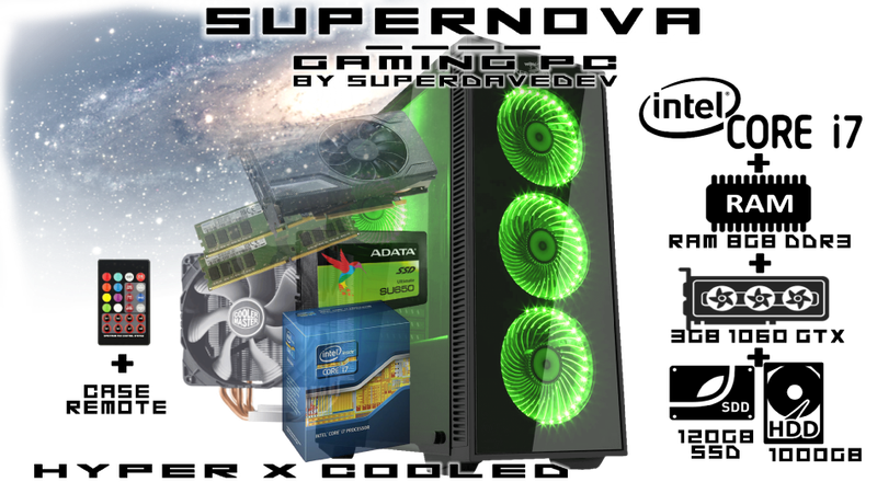 intel i7 SUPERNOVA Hyper Cooled RGB Gaming PC -120GB SSD + 1T HDD -8GB RAM -Win10Pro- Nvidia GTX1060
