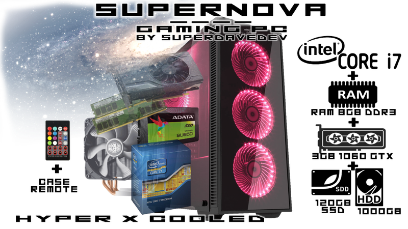 intel i7 SUPERNOVA Hyper Cooled RGB Gaming PC -120GB SSD + 1T HDD -8GB RAM -Win10Pro- Nvidia GTX1060