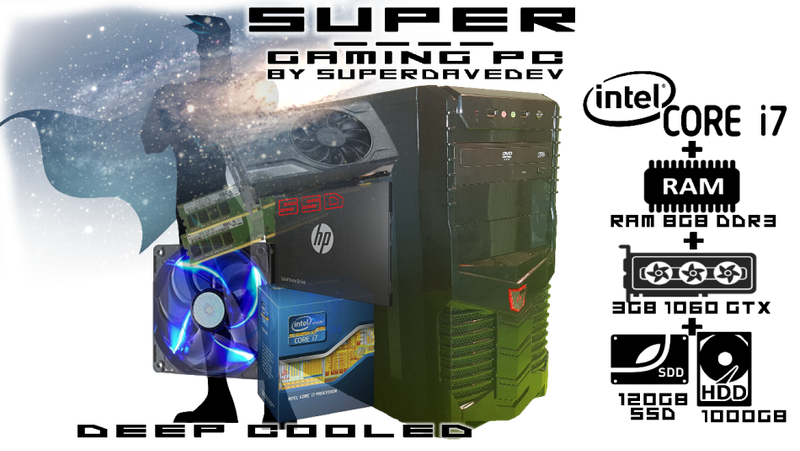 intel i7 SUPER Gaming PC Deep Cooled - LED -120GB SSD + 1T HDD - 8GB RAM - Win10Pro - Nvidia GTX1060