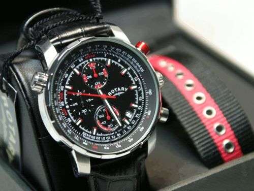 Rotary Mens Watch Interchangeable Chronograph Leather Strap