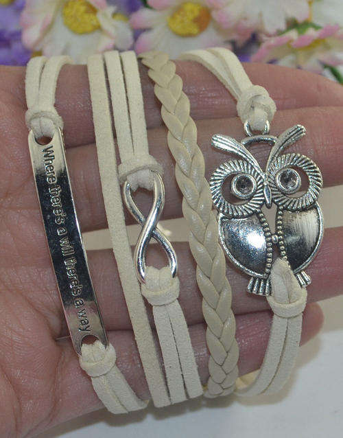 Hot! Infinity Owl Leather Cute Charm Bracelet