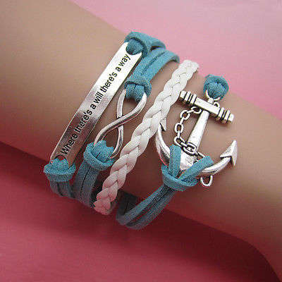 Hot! Infinity Antique Silver Anchor Charm Bracelet