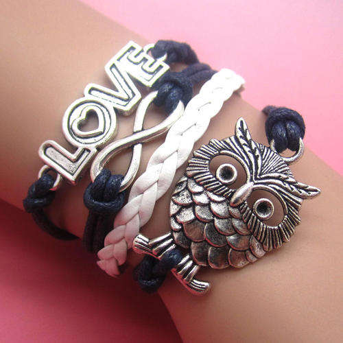 Hot! Infinity Black Love Owl Bracelet