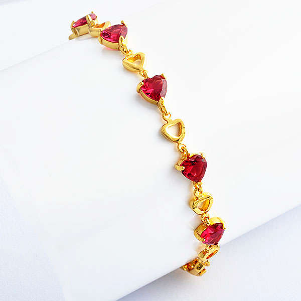 *Beautiful Ladies Ruby Gold Heart Bracelet*