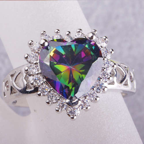 Stunning Mysterious Heart Cut Mystic Rainbow Topaz Ring!!!
