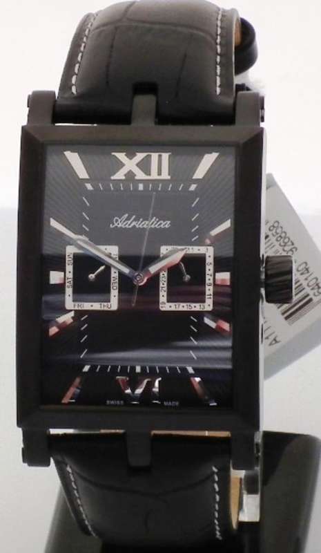 ADRIATICA, *100% SWISS Made* Black S/Steel Mens Day Date Watch A1112.B264QF