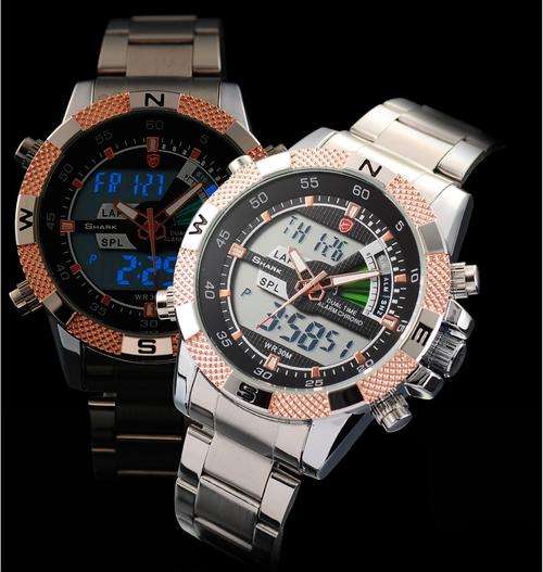 STUNNER** SHARK ** ANA/DIGI ROSEGOLD BEZEL, CHRONOGRAPH MEN SPORT WATCH