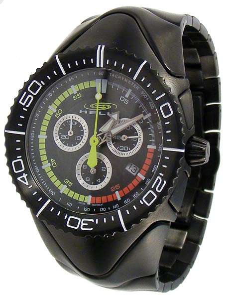 **Stunning**NEW MENS HELIX LINKS CHRONOGRAPH BLACK IP S/STEEL PROFESSIONAL DIVERS WATCH