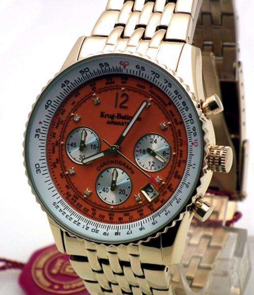 Krug Baumen " Airmaster" Diamond Orange Mens Chronograph Watch 400107DM