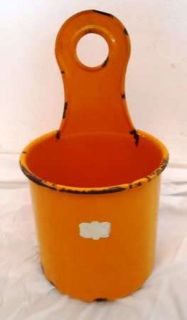 BRIGHT ORANGE VINTAGE ENAMEL UTENSIL HOLDER