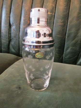 ART DECO 1930S STUART CRYSTAL AND CHROME COCKTAIL SHAKER