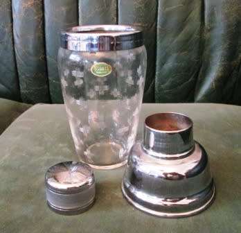 ART DECO 1930S STUART CRYSTAL AND CHROME COCKTAIL SHAKER