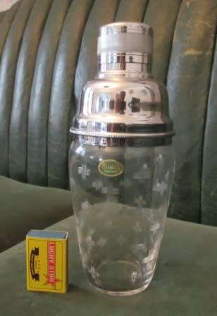 ART DECO 1930S STUART CRYSTAL AND CHROME COCKTAIL SHAKER
