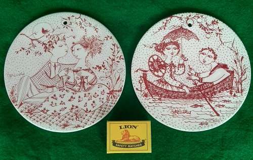 TWO NYMOLLE DENMARK CERAMIC WALL PLATES DESIGNED BY BJORN WIINBLAD