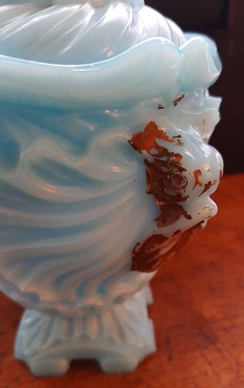 ANTIQUE PORTIEUX VALLERYSTHAL BLUE MILK GLASS LIDDED JAR