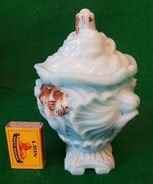 ANTIQUE PORTIEUX VALLERYSTHAL BLUE MILK GLASS LIDDED JAR