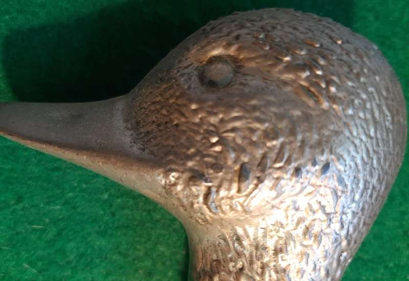 BLACK LACQUERED WALKING CANE WITH PEWTER DUCK HEAD HANDLE