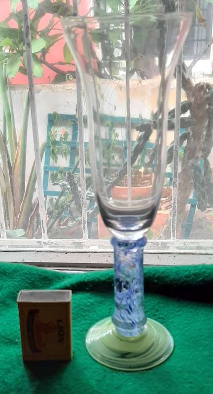 SET OF NINE HANDMADE ART GLASS WINE GLASSES