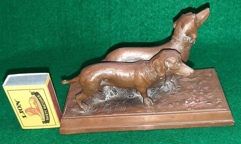 VINTAGE SOLID COPPER  PAIR OF DACHSHUND FIGURINE