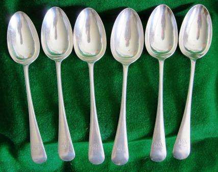 SET OF SIX SILVER PLATED WALKER AND HALL SPOONS