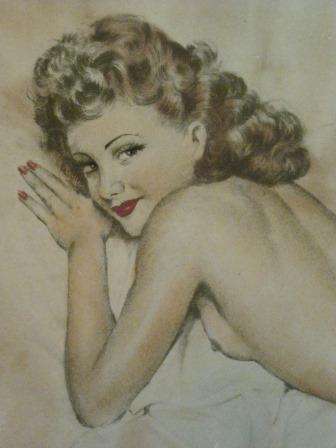 Art Deco 1940s erotica French hand coloured lithograph