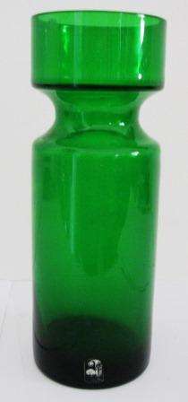 SWEDISH ALSTERFORS GREEN GLASS VASE WITH ORIGINAL CLEAR PLASTIC STICKER
