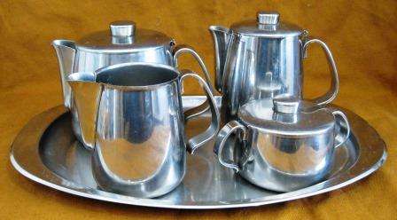 VINTAGE ALFRA ALESSI FIVE PIECE 18/10 STAINLESS STEEL TEA SET