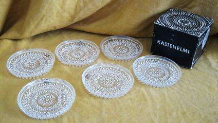 SIX MID CENTURY ARABIA GLASS COASTERS DESIGNED BY OIVA TIOKKA IN ORIGINAL BOX