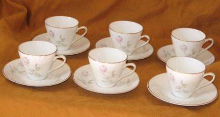 SIXSIX HUTSCHENREUTHER PORCELAIN CUPS AND SAUCERS,ROSE PATTERN