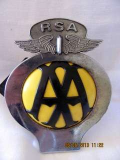 R S A       AA  Car Badge......... Plastic, Yellow, Black, silvered.....