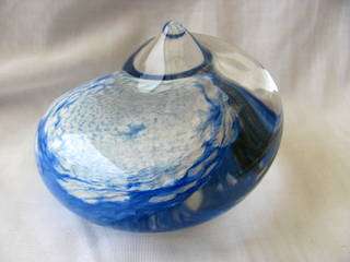 Blue, White and Clear Glass Swirled patterned  paperweight... Medium sized...