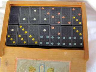 Dominoes Set in Wooden Box.. GLEVUM GAMES..Trade Mark