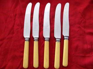 Vintage Joseph Rogers & Sons  Bone Handle Desert/Bread Knives(5) Sheffield, England