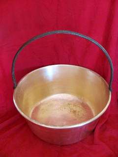 Old Brass Jam Pot with Fixed Metal Handle; Copper Rivets