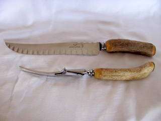 Vintage 'Hamish Robson, Braemar, Scotland... Hornhandled & Stainless Steel Knife&Fork Carving Set