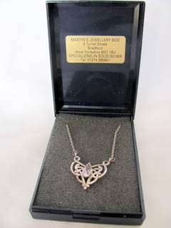 Silver  925 Silver and Amethyst Scrolled with Chain Pendant